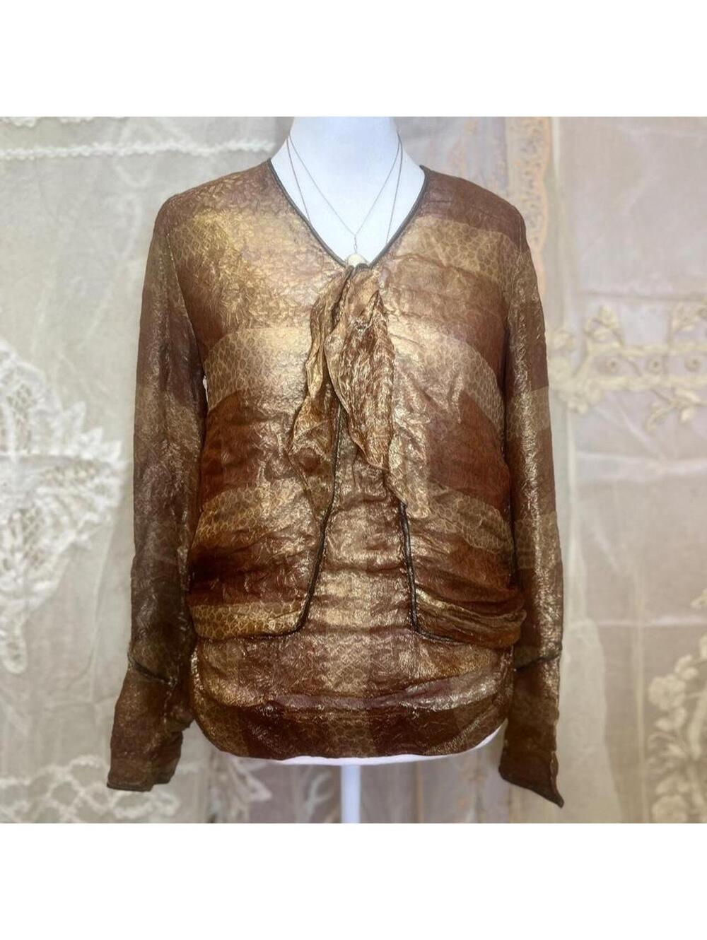 antique 1920s to 1930s Art Deco bronze & copper toned metallic silk lamé blouse.